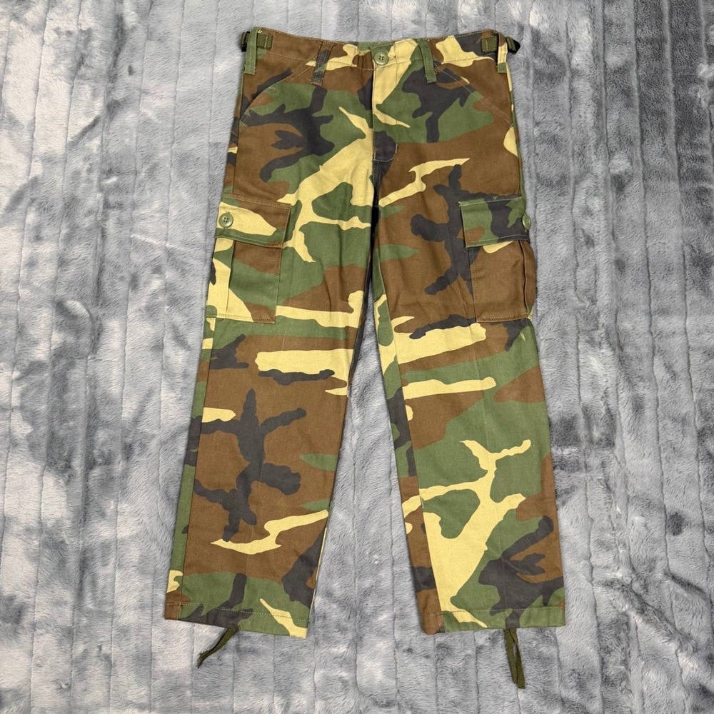 Woodland Camo Cargo Pants Kids Size 8 Adjustable Waist Military Style